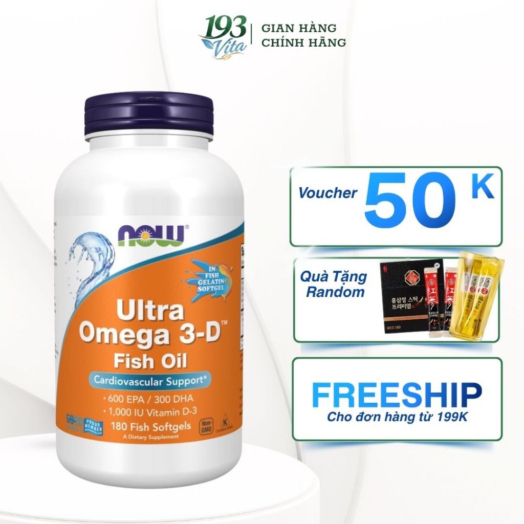 Viên Uống Dầu Cá Now Ultra Omega 3-D, 600 EPA/300 DHA (180 viên) Nhập khẩu Mỹ, bổ sung thêm vitamin 