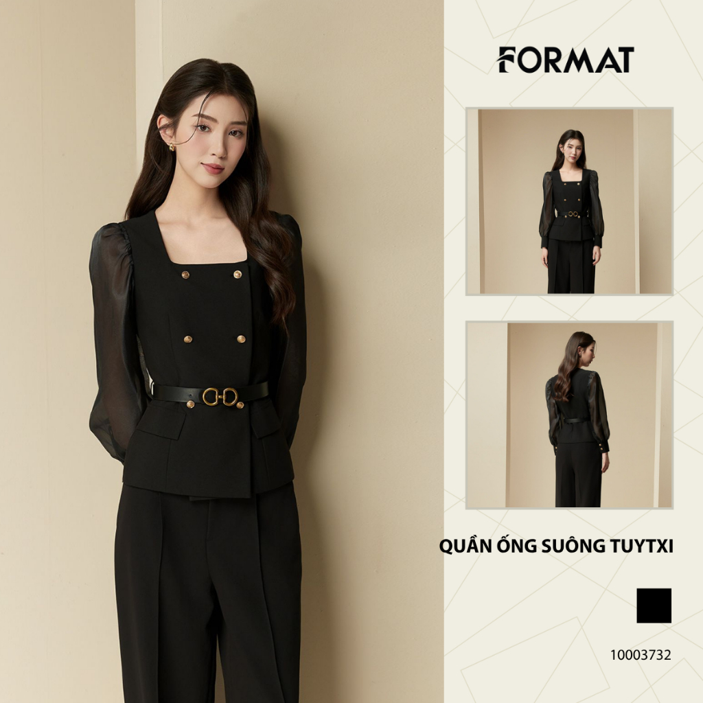 [ONLINE] Quần ống suông nữ Format 10003732 1 lớp dáng ống suông dài, cạp rời, khóa trước, cúc, túi c