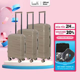 Combo 3 vali Du Lịch Lusetti LS8088 Size 20/Size 24/Size 28 Nhựa PP Chống Bể, Hạn Chế Trầy Xước, Khóa Số Âm