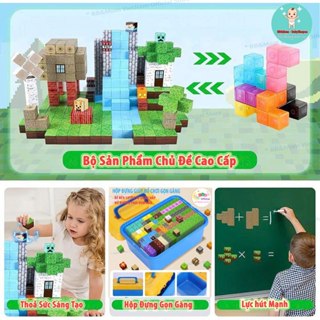 200 Khối  TẶNG 15NV + ÔTÔ  Minecraft DIY Khối Nam Châm Lắp Ghép Sáng Tạo Giáo Dục Cho Bé 