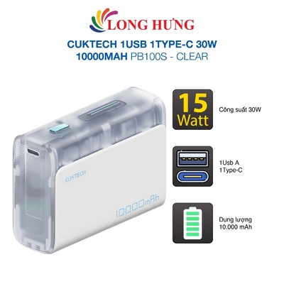 Sạc dự phòng Cuktech 1USB 1Type-C 30W 10000mAh PB100S - Hàng chính hãng