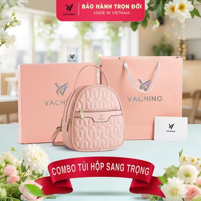 COMBO Hộp quà (Balo da nữ thời trang VACHINO-BG011 + Hộp + Túi Giấy + Túi rút đựng sản phẩm + Thiệp viết lời chúc)