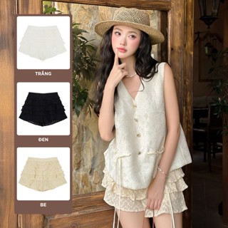 TUBYCATU | Chân Váy Ren Nữ Donna Ruffle Lace Skirt Xếp Ly Bèo Nhún Form Suông Nhẹ Lưng Thun (3 màu)