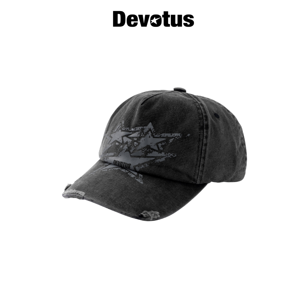 Nón kết mũ lưỡi trai Denim wash form mềm làm rách thủ công in lụa tràn viền DEVOTUS - STAR CAP