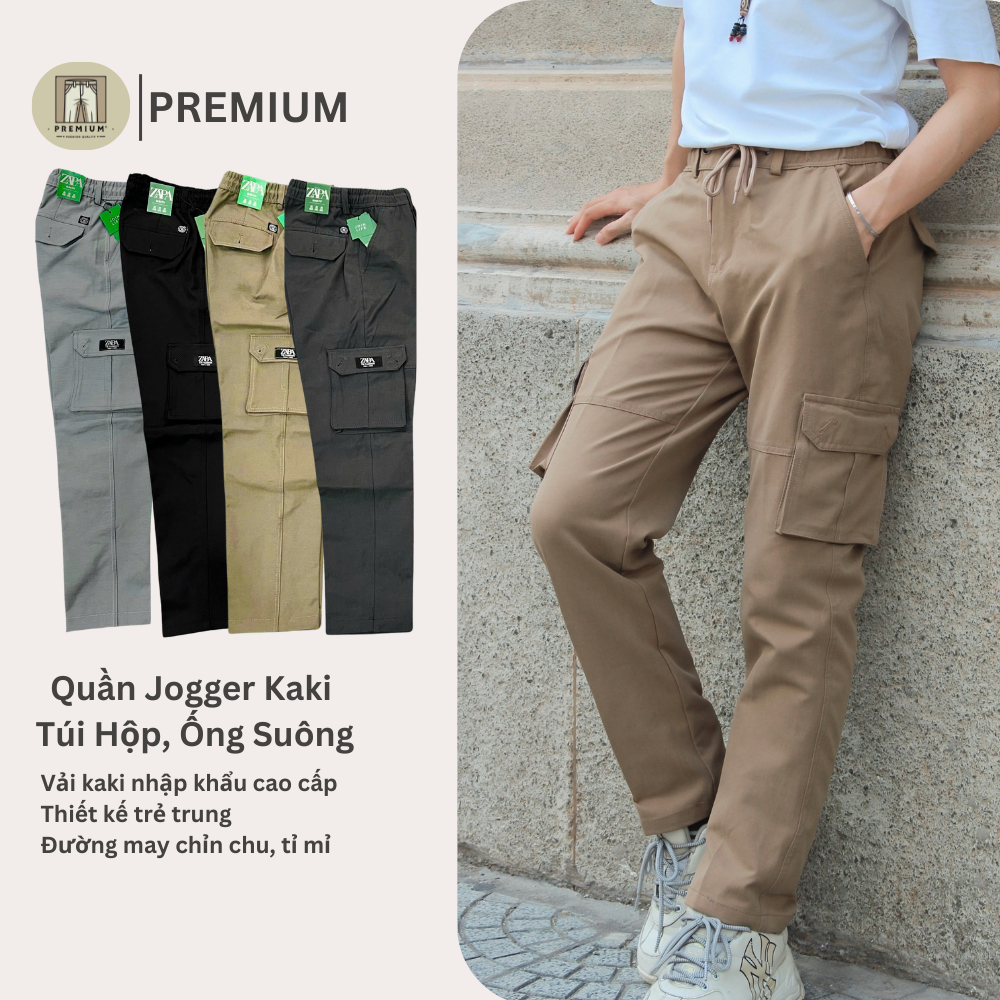 Quần kaki jogger nam ống suông túi hộp, quần kaki nam nhiều màu form chuẩn nam tính