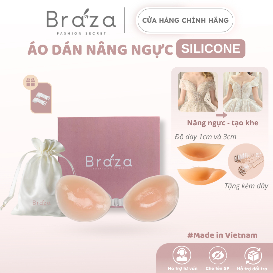  Miếng Dán Nâng Ngực Áo Ngực Dính Tạo Khe Silicone Cài Trước Kèm Dây Sử Dụng Nhiều Lần Cao Cấp BRAZA 