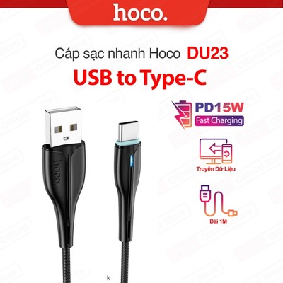 Cáp sạc đèn Led Hoco DU23 Type-C dây dẻo cao cấp cho Android dài 1M ( Đen )
