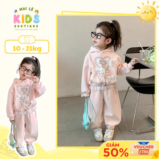   A121  Bộ thu đông bé gái đồ bộ bé gái set nỉ 2 da áo hoddie dài tay phối ren mix quần nhung tăm cho bé đi học đi chơi 