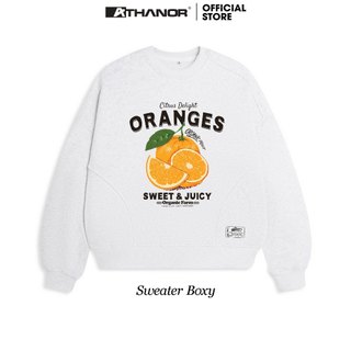 Áo Sweater Boxy ATHANOR Dáng Ngắn Tay Phồng 100% Nỉ Bông Cotton MẪU ORANGES