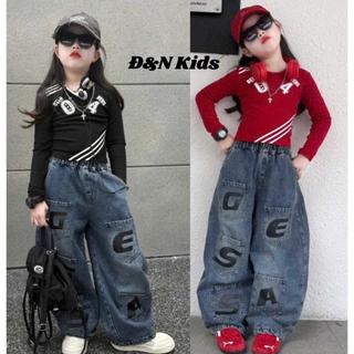  083-Đ&NKids -SÉT ÁO THUN DÀI TAY COTTON & QUẦN JEAN DÀI ỐNG RỘNG  BÉ GÁI 