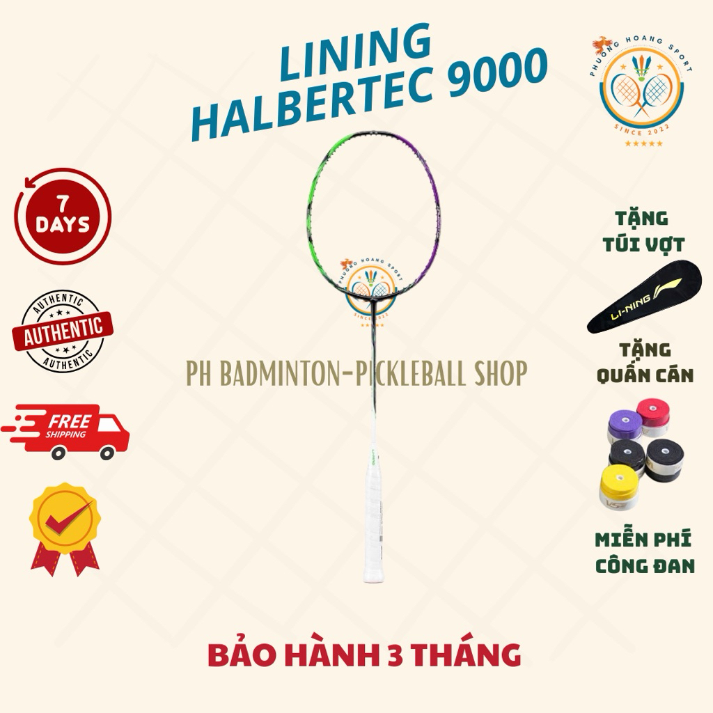 HOẢ TỐC [Đan cước+Tặng túi-quấn] Vợt Cầu Lông Lining Halbertec 9000 Chính Hãng, Bảo Hành 3 Tháng