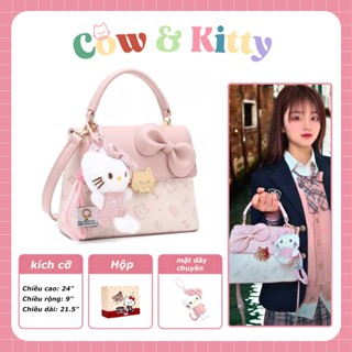  Túi xách nơ hồng hình mèo Cow Kitty và mặt dây chuyền hình mèo túi xách nữ 
