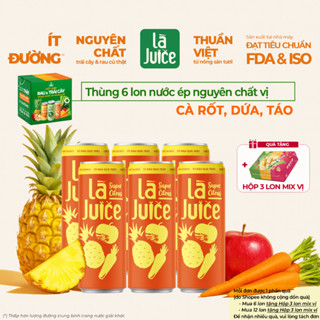 [TẶNG HỘP 3] Thùng 6 Lon Nước Ép CÀ RỐT, DỨA, TÁO Nguyên Chất Là Juice Sáng Mắt, Detox, An Lành