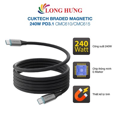 Cáp USB Type-C to Type-C Cuktech Braded Magnetic 240W PD3.1 CMC610/CMC615 - Hàng chính hãng