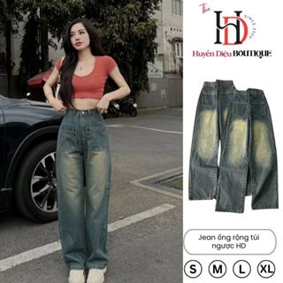 Quần Jean Nữ Ống Rộng Túi Ngược Cá Tính Form Suông Bigsize Màu Xanh Wash Vàng – Huyền Diệu Boutique