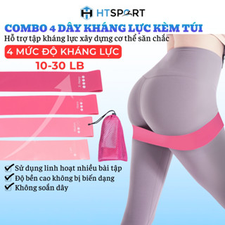 Bộ 4 Dây Mini Band Hồng Gradient Kèm Túi Cao Su Đàn Hồi Kháng Lực Tập Chân Mông Đùi Gym Yoga Nữ