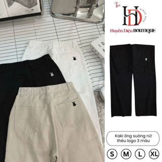 Quần KaKi Nữ Ống Suông Dài 103cm Thêu Logo Hình Thỏ Chất Dày Mềm Màu Vintage – Huyền Diệu Boutique