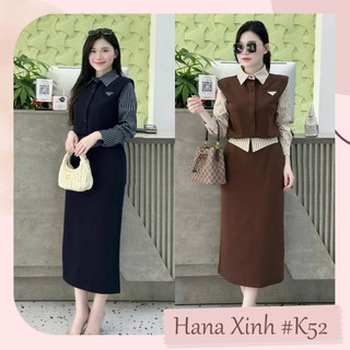  Set Bộ Áo Gile Phối Sơ Mi Kèm Chân Váy Dài - K52 