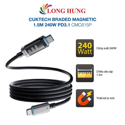 Cáp USB Type-C to Type-C Cuktech Braded Magnetic 1.5m 240W PD3.1 CMC615P - Hàng chính hãng