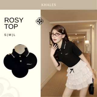 Áo polo nữ Rosy top phối cổ viền ren kết hợp cúc trái tim nhẹ nhàng nữ tính by Khales