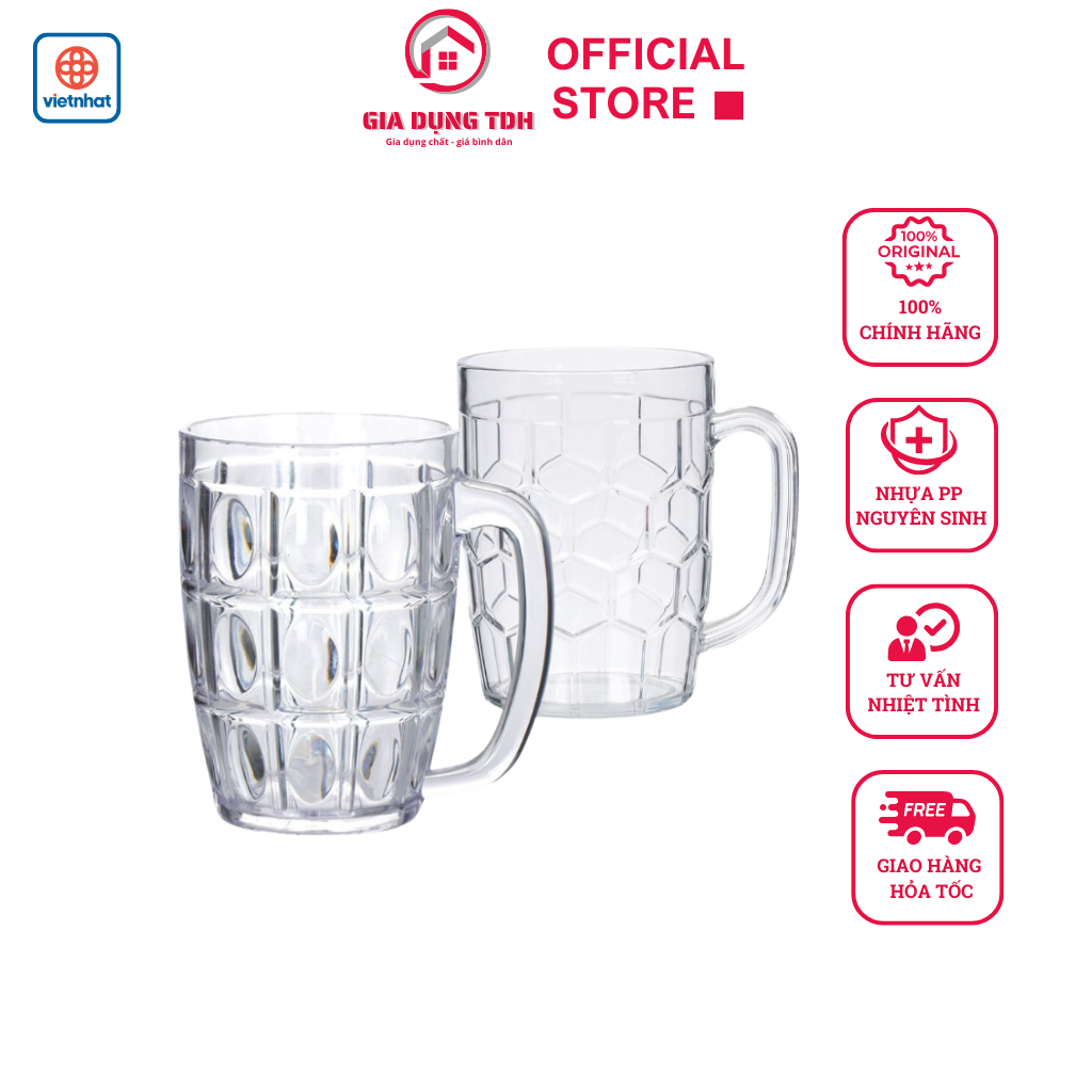 Cốc Nhựa Bầu Việt Nhật 6361/6364 – Ly Uống Bia, Nước Ngọt – Chất Nhựa Giả Thủy Tinh Bền Đẹp – TDH