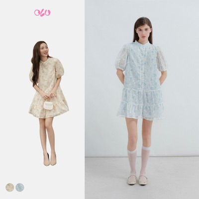 Đầm OLV kiểu nữ babydoll dáng ngắn Bellona và White Puff Sleeve Layered Babydoll Dress trẻ trung
