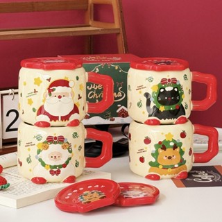  Ly cốc sứ uống nước làm quà tặng giáng sinh ông già noen dễ thương có nắp đậy kèm hộp quà - SDB03 