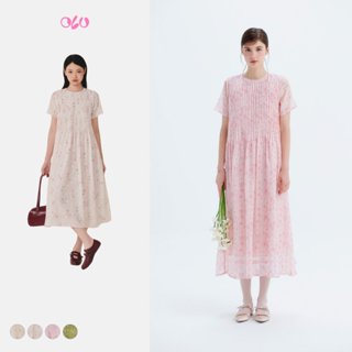 Đầm kiểu voan hoa dáng suông xếp li có kèm dây Bettina nhiều màu thanh lịch nữ tính OLV