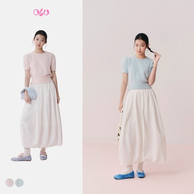 Áo thun len OLV phối lông tay ngắn màu sắc ngọt ngào Fuzzy Knit Round Neck nhiều màu đi chơi đi làm