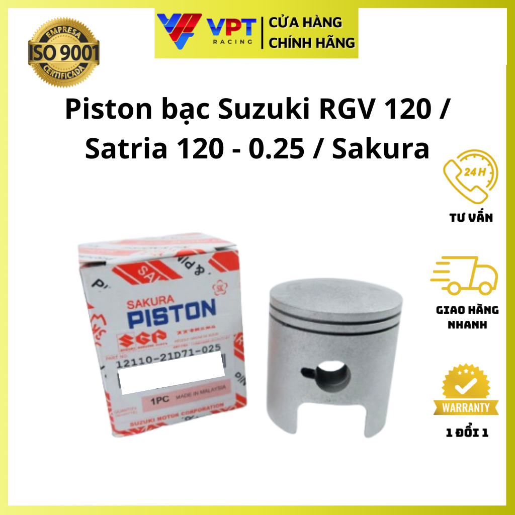 Bộ piston động cơ Xipo | Bạc sét măng Xipo | Piston RGV120, Satria120, RGX120 Zin Malai 12110-21D71