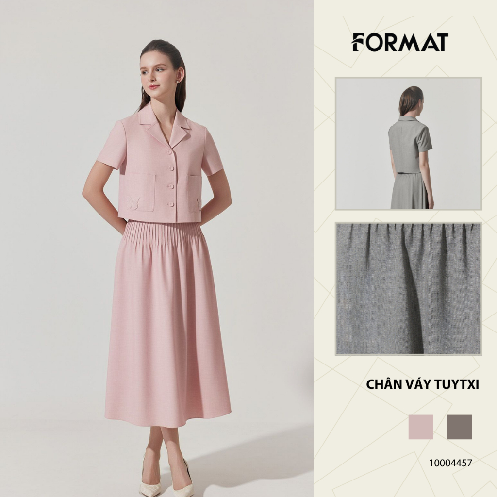 [ONLINE] Chân váy nữ Format 10004457  2 lớp dáng xòe dài, cạp liền, khóa sườn, móc