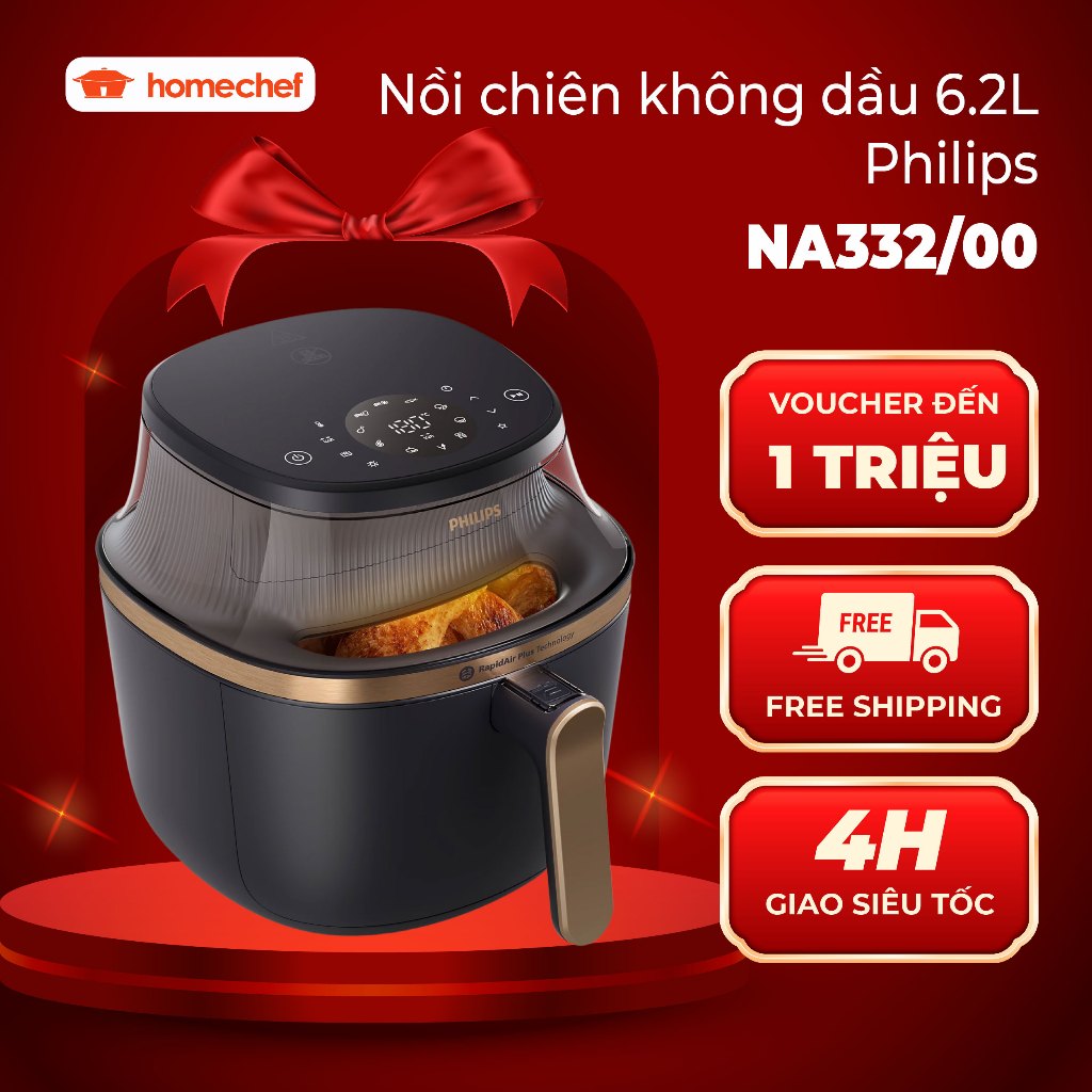 Nồi Chiên Không Dầu Philips NA332/00 6.2L, Công nghệ chiên RapidAir Plus chiên giòn - Bảo Hành 2 năm