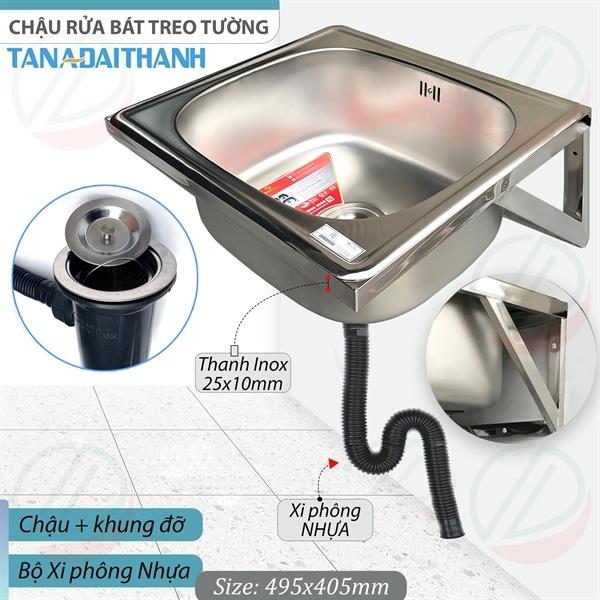 Bộ Chậu Rửa Chén Bát Treo Tường Inox TÂN Á ĐẠI THÀNH Kèm Vòi Lạnh - Mua đủ bộ Tặng dây cấp, keo lụa, đầu nối ống xả