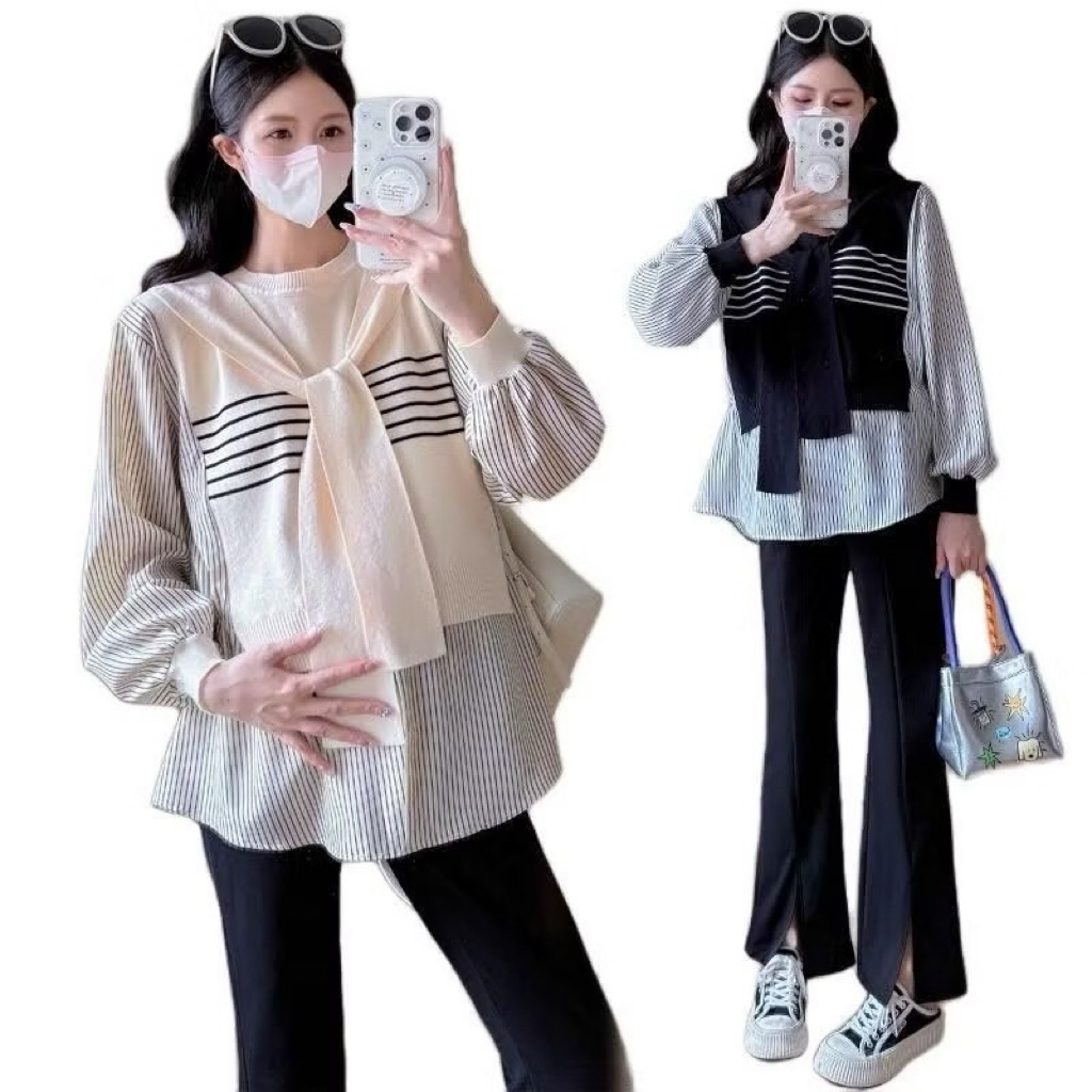  Áo bầu thu đông công sở áo bầu dài tay baby doll phối sơ mi siêu xinh - AD15 