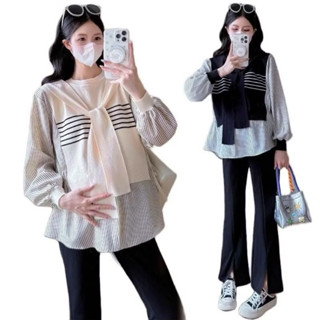  Áo bầu thu đông công sở áo bầu dài tay baby doll phối sơ mi siêu xinh - AD15 