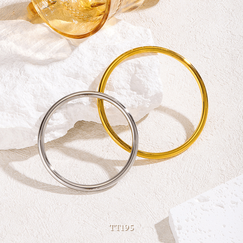   KHÔNG ĐEN GỈ  Vòng tay thép Titan vàng bạc trơn Kiềng tròn cao cấp basic đơn giản Mely TT195 