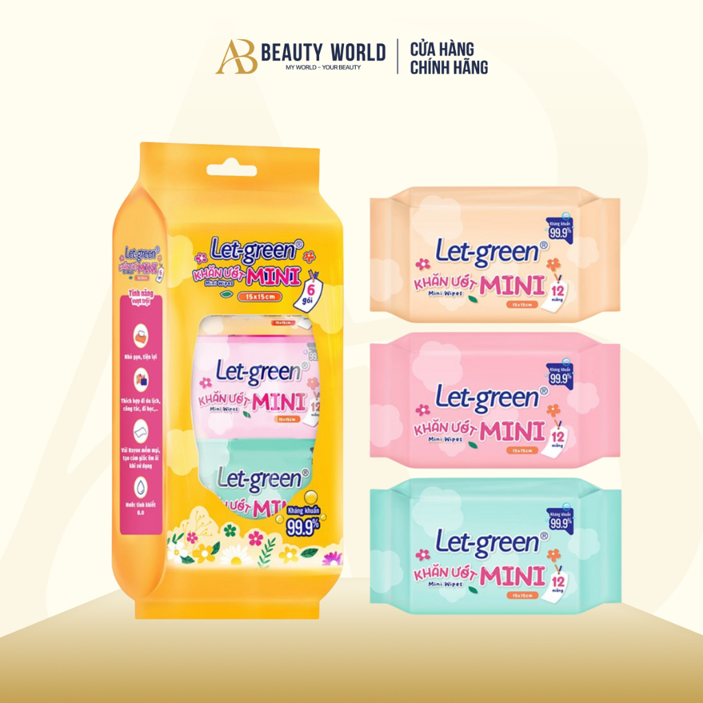 Khăn Giấy Ướt Mini Let-green 12 Miếng x 6 | AB BEAUTY WORLD