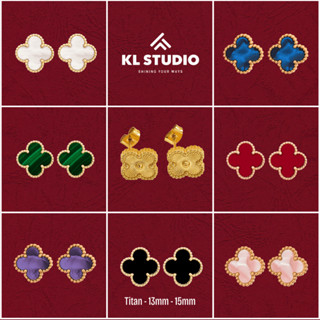  Bông Tai Titan Cỏ 4 Lá KL.STUDIO Nhiều Màu Size 13 - 15mm Sang Chảnh - E341 