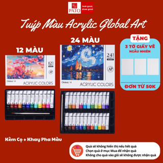 Màu Acrylic Dạng Tuýp 12ml GLOBAL ART 12 24 Màu Sắc Tươi Sáng, Màu Chống Nước, Chồng Được Màu, Vẽ Trên Nhiều Chất Liệu
