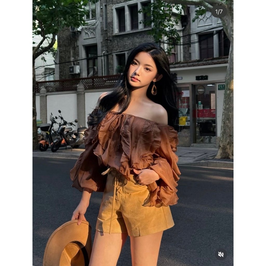 Áo voan lụa Amelie - Mocha - Oceana London