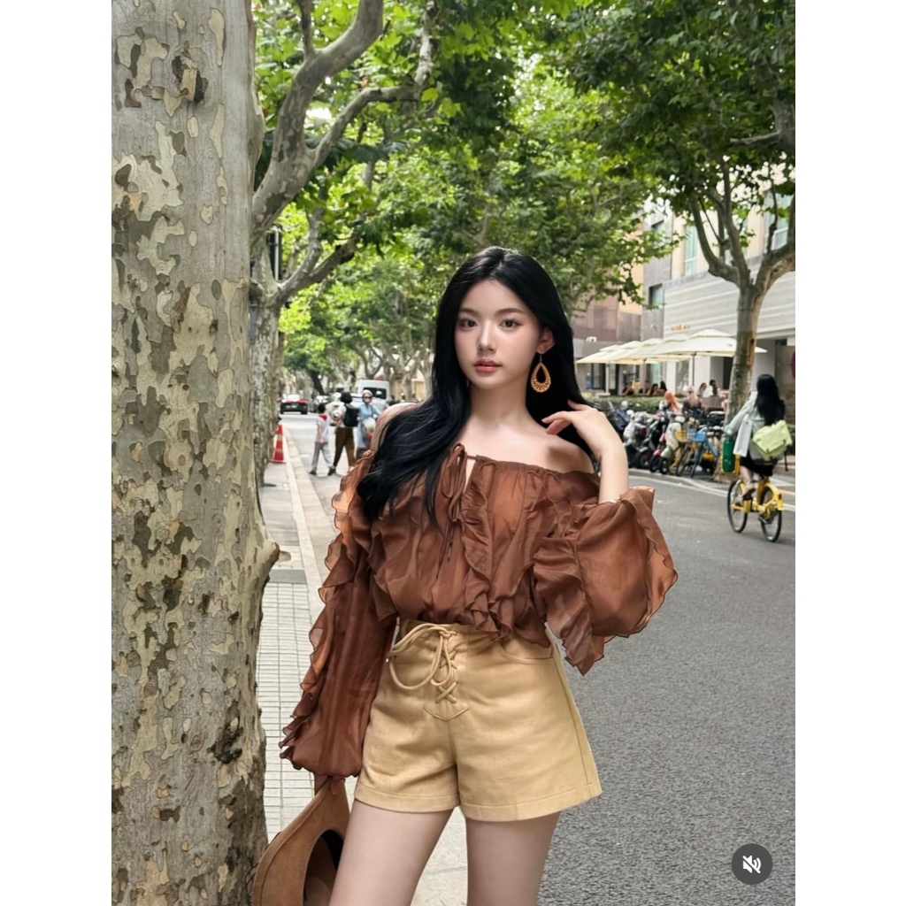 Áo voan lụa Amelie - Mocha - Oceana London | BigBuy360 - bigbuy360.vn