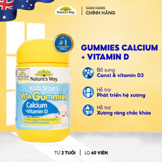 Kẹo Dẻo Canxi Cho Bé Nature’s Way Kids Smart Vita Gummies Calcium + Vitamin D Hỗ Trợ Hệ Xương Vững Chắc 60 Viên