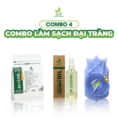COMBO 4 Làm Sạch Đại Tràng: Bột Cà Phê Không Rang 500g + Túi Silicon + Dầu Dừa 100ml