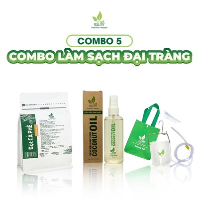 COMBO 5 Làm Sạch Đại Tràng: Bột Cà Phê Không Rang 500g + Bộ Ca Truyền + Dầu Dừa 100ml