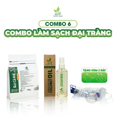 COMBO 6 Làm Sạch Đại Tràng: Bột Cà Phê Không Rang 500g + Túi Nhựa + 3 Dây Nhựa + Dầu Dừa 100ml