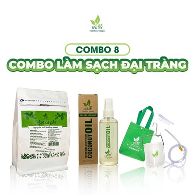 COMBO 8 Làm Sạch Đại Tràng: Bột Cà Phê Nguyên Trái Không Rang 500g + Bộ Ca Truyền + Dầu Dừa 100ml