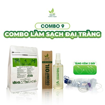 COMBO 9 Làm Sạch Đại Tràng: Bột Cà Phê Nguyên Trái Không Rang 500g + Túi Nhựa+ 3 Dây Nhựa + Dầu Dừa 100ml