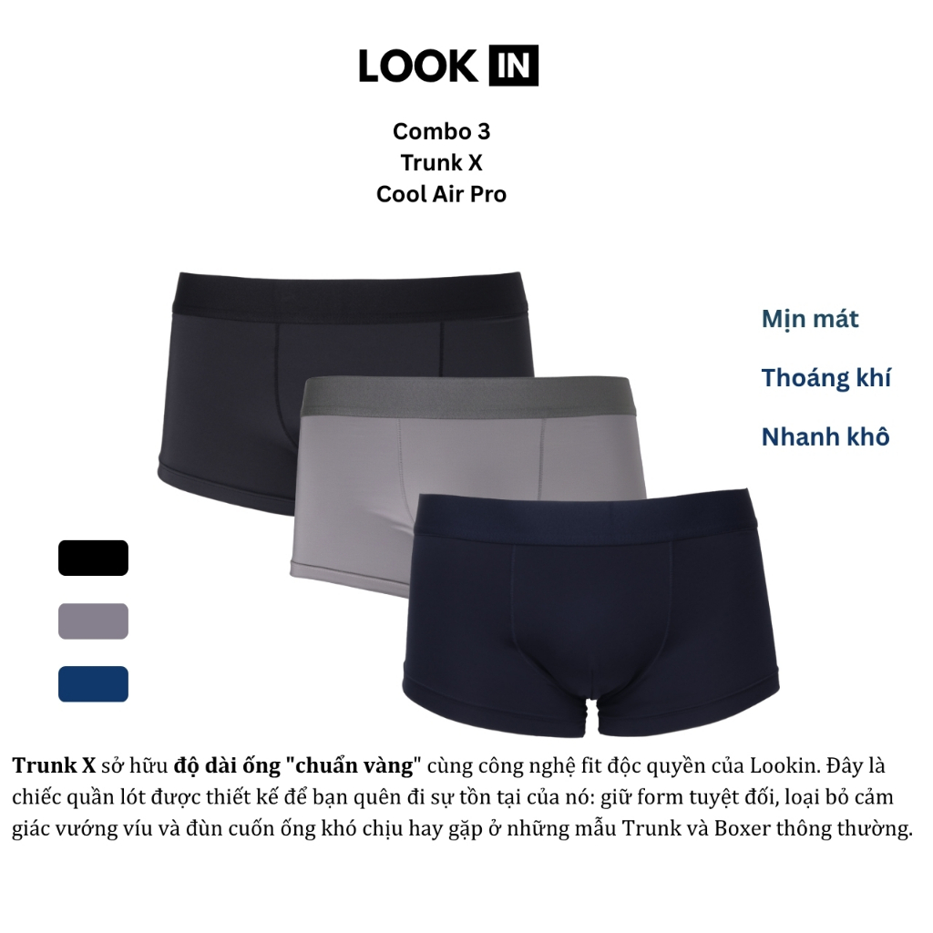 Combo 3 Quần lót sịp nam Trunk - Cool Air Pro mát lạnh - Lookin
