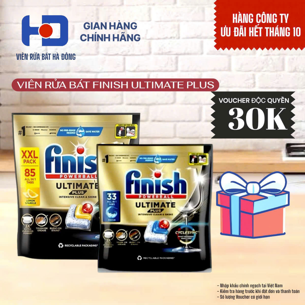 [Tặng Chai Vệ Sinh hoặc Muối ĐƠN 555K] Viên rửa chén bát Finish Ultimate Plus [HÀNG CHÍNH HÃNG CÔNG TY]