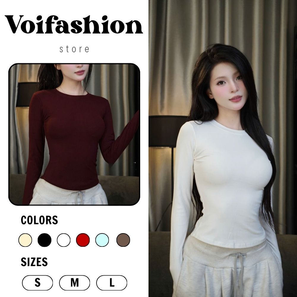 [MUA 2 GIẢM 15K] Áo Thun Ôm Body Giữ Nhiệt Chất Cotton Lạnh Tay Dài Tôn Eo Cổ Tròn Bo Zip Voifashion | BigBuy360 - bigbuy360.vn